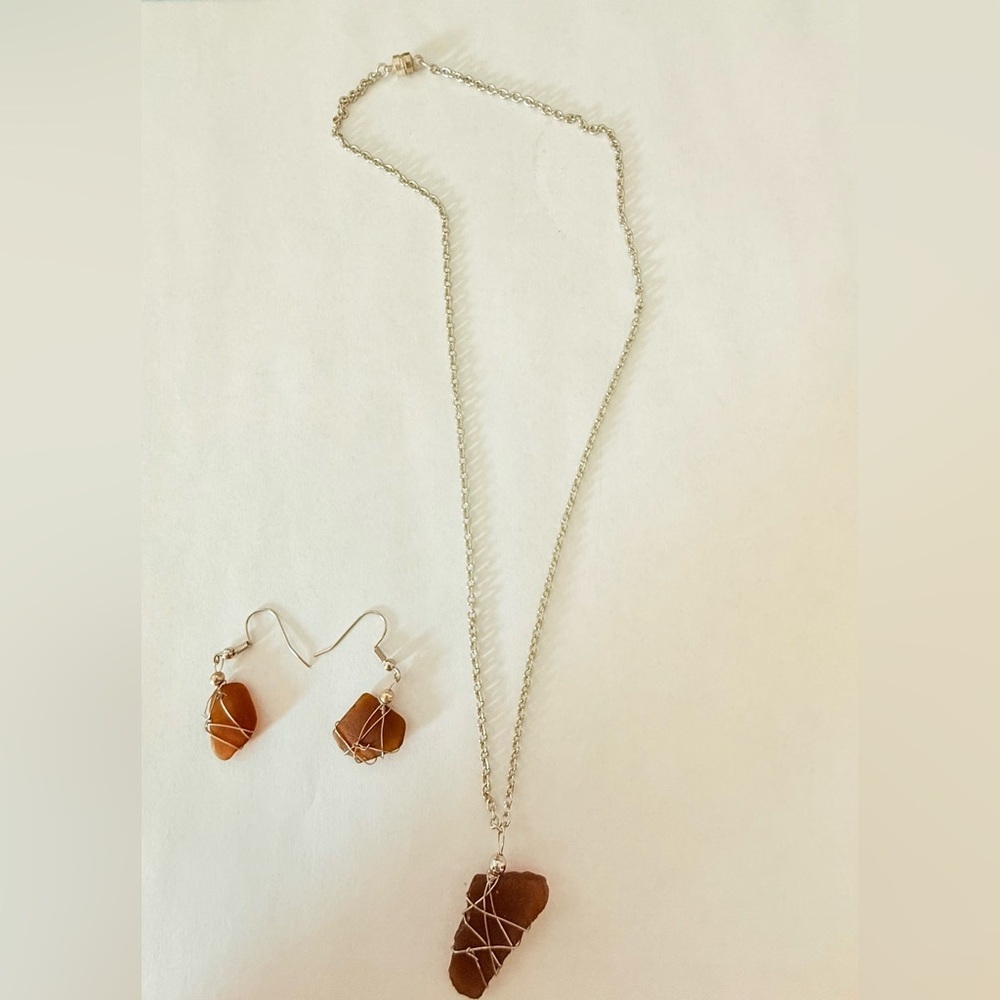 Silver and Brown Stone Jewelry Set